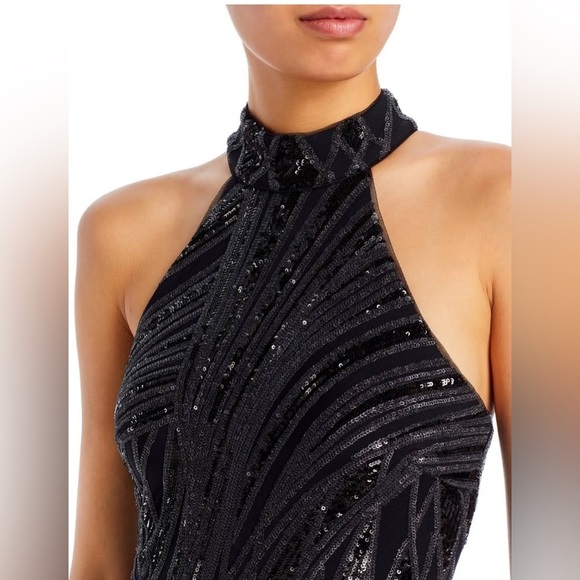 NWT AQUA Mock-Neck Sequined Gown Bloomingdales Exclusive Black Size 10 - Picture 2 of 15
